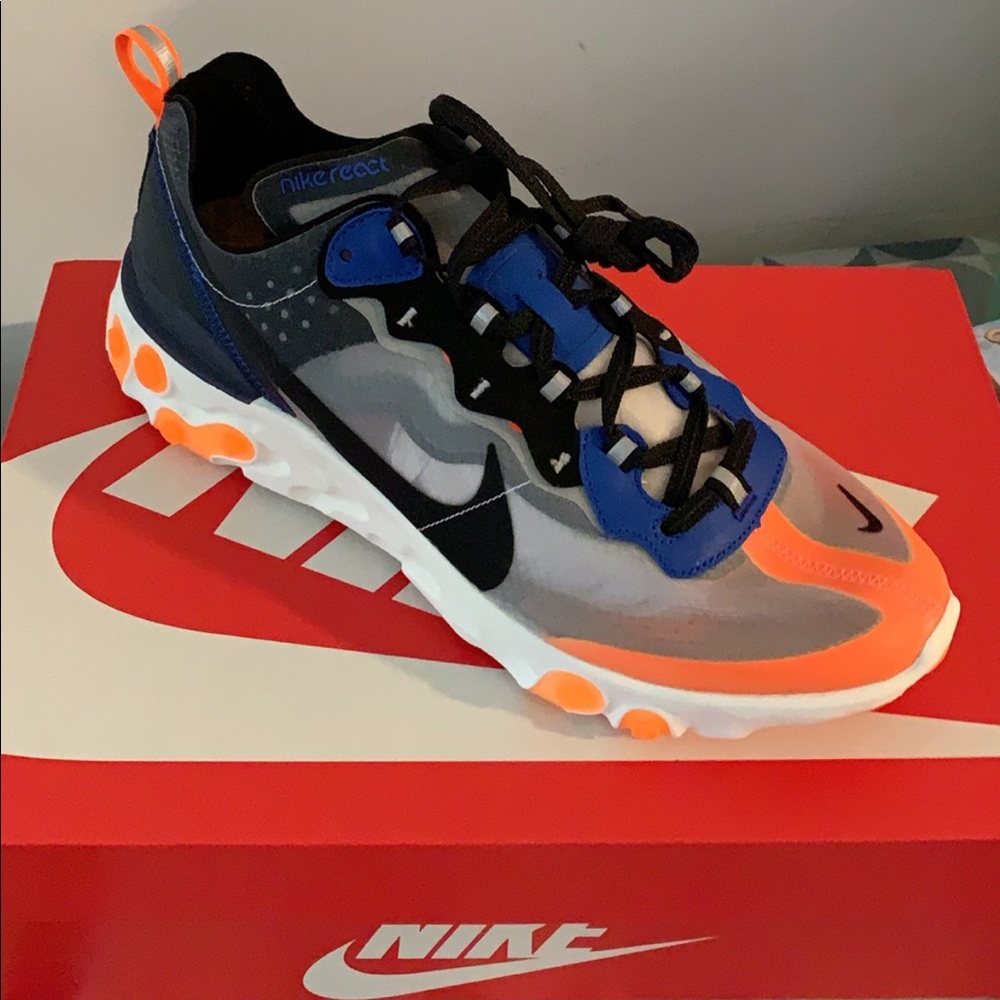 Nike React Element 87 Thunder Blue/Total Orange - Picture 1 of 3